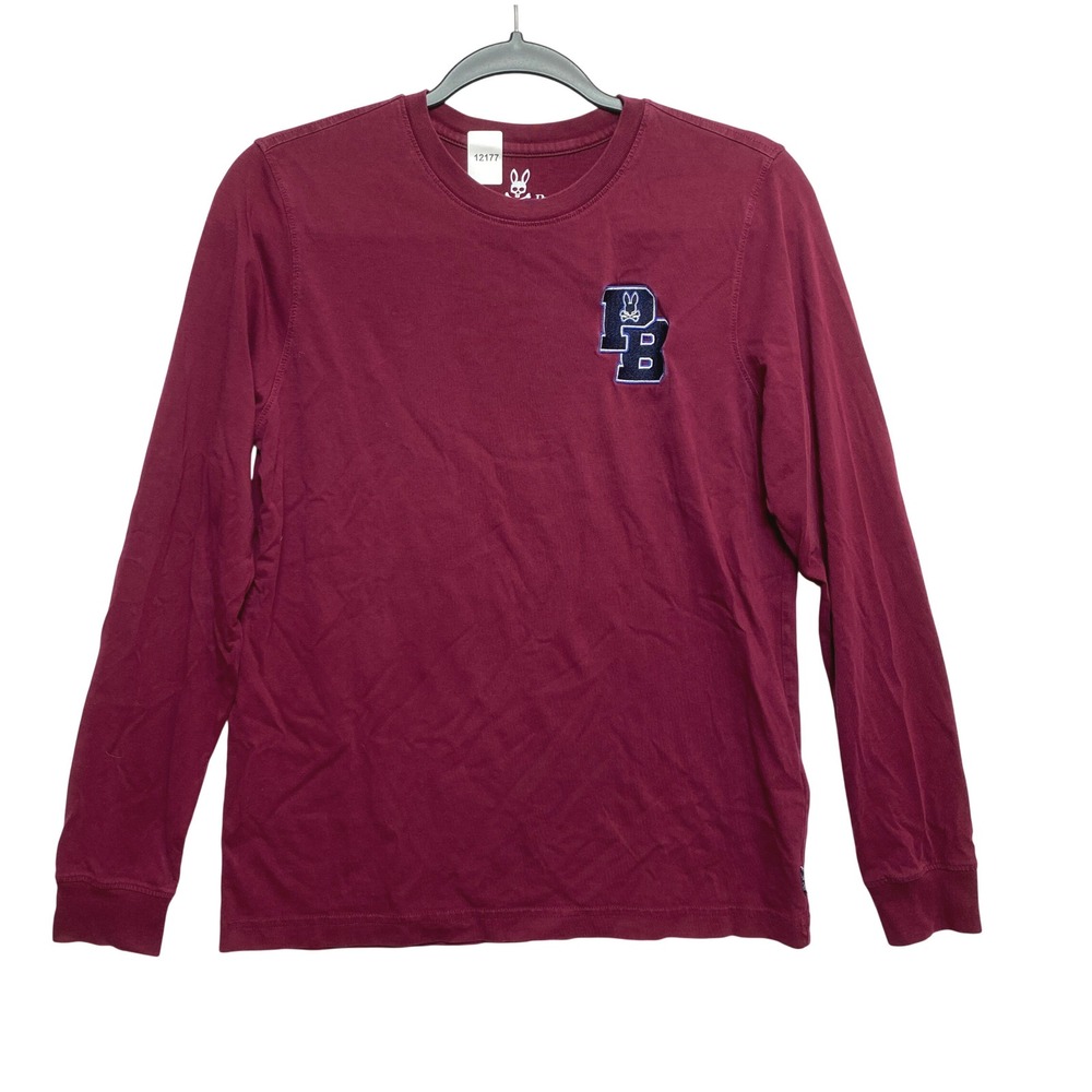 Psycho Bunny T-Shirt Mens 3 Burgundy Long Sleeve Pima Cotton PB Logo Patch